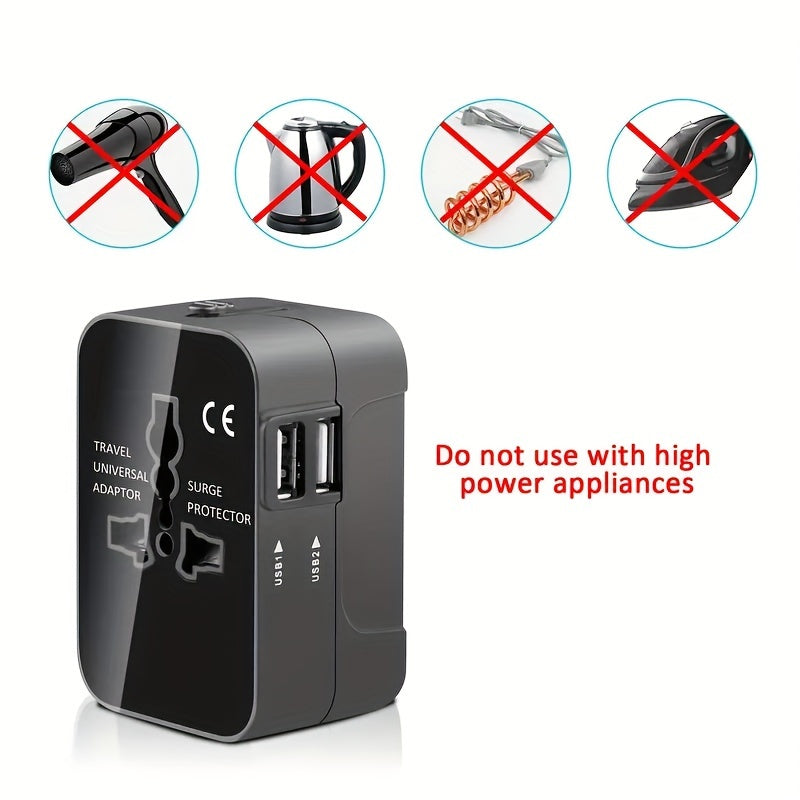 World All-in-One Universal Travel Charger-Dual USB Wall Adapter with AC Power Plug.