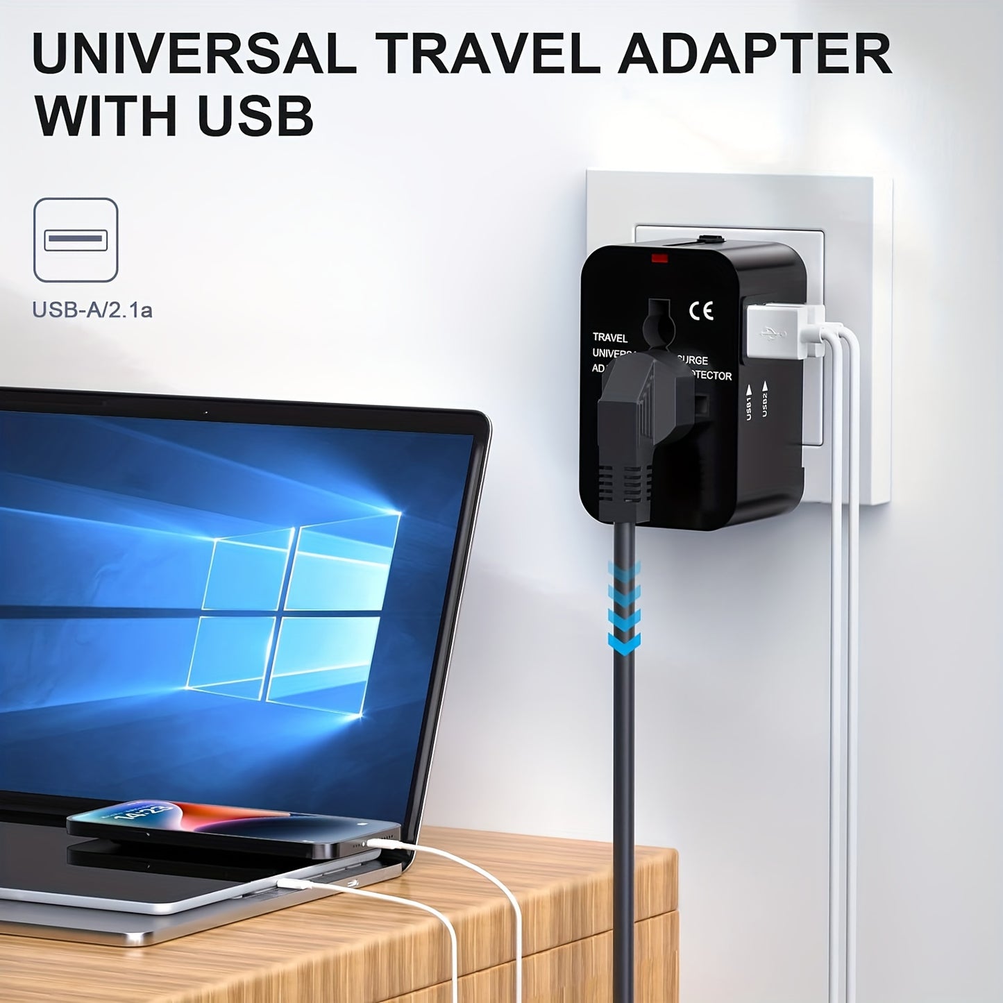 World All-in-One Universal Travel Charger-Dual USB Wall Adapter with AC Power Plug.