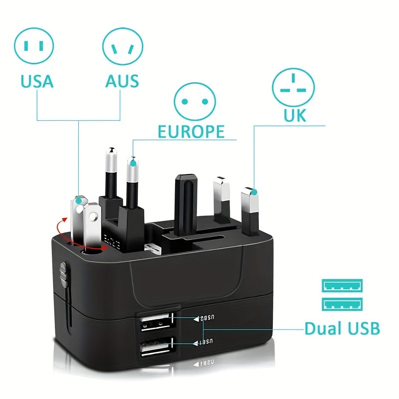 World All-in-One Universal Travel Charger-Dual USB Wall Adapter with AC Power Plug.