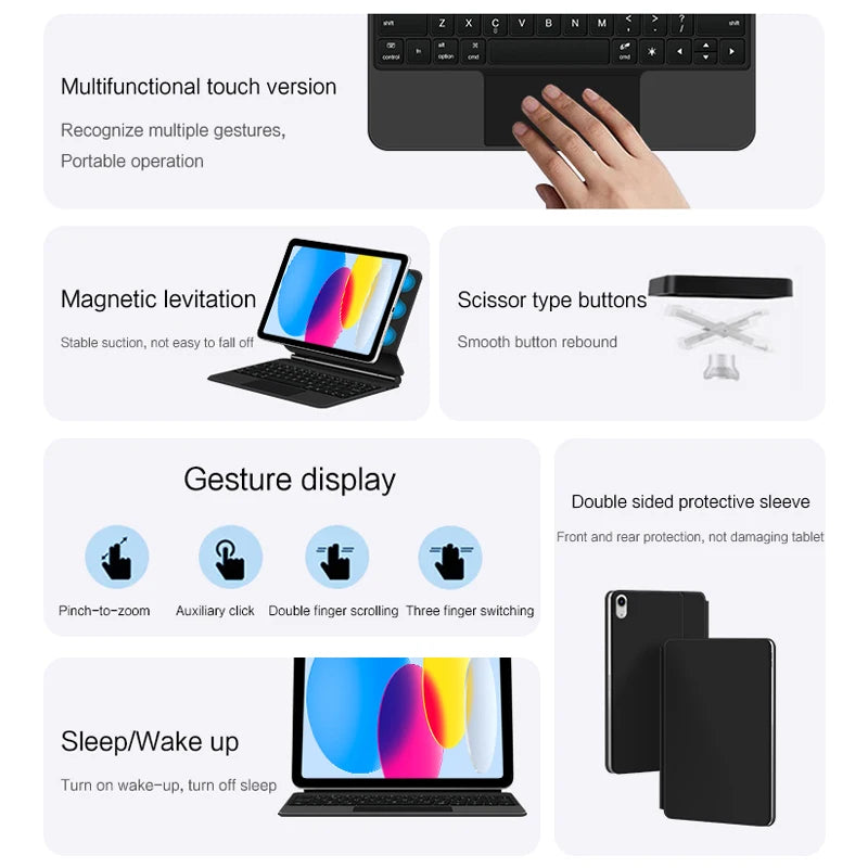 iPad 10.9" 2022 Magic Keyboard Folio Case with Portuguese, Spanish, Hebrew, Arabic, German Support