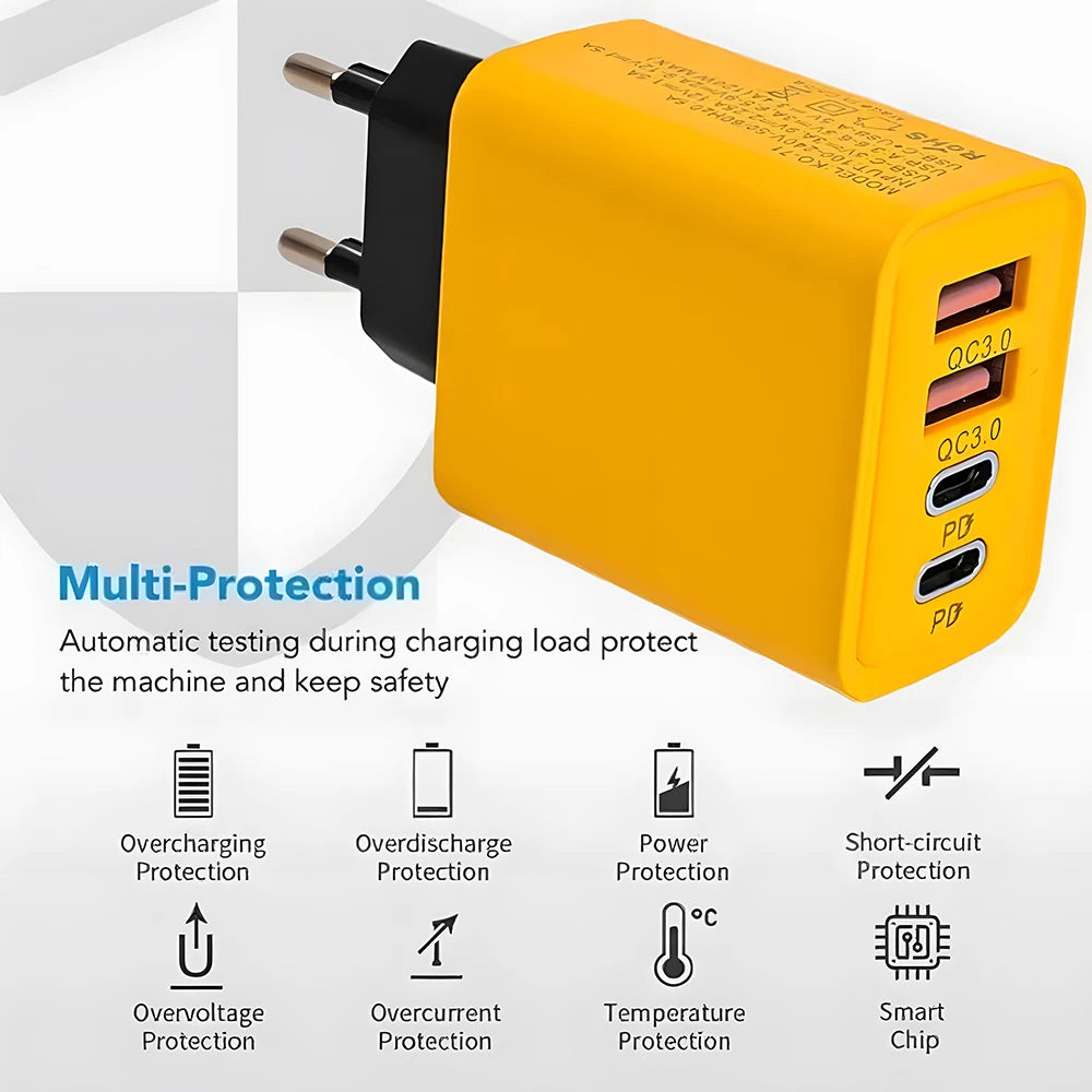 Fast USB C PD Charger - 4 Ports Quick Charge 3.0 Adapter for iPhone, Samsung, Huawei