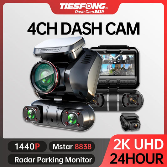 TiESFONG M10max 2K Dash Cam - 4CH 360° Car Camera with GPS & 24H Monitor